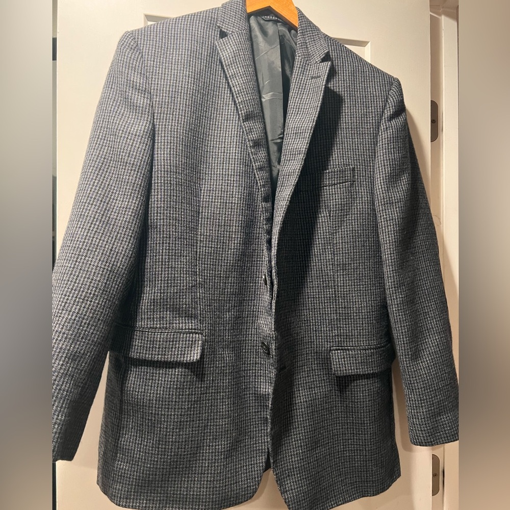 Chaps Men's 100% Wool Checkered Jacket Blazer Sport Coat Elbow Patch 44 L